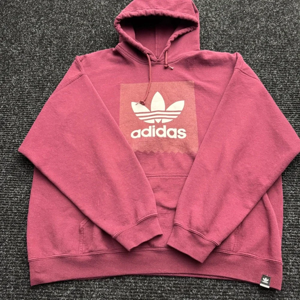 Adidas Originals Trefoil Box Logo Hoodie Mens 2XL Maroon Burgundy Pullover